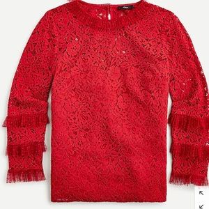 NWT J. Crew ❤️ Lace Top with Tulle Ruffle ❤️ VALENTINES DAY
